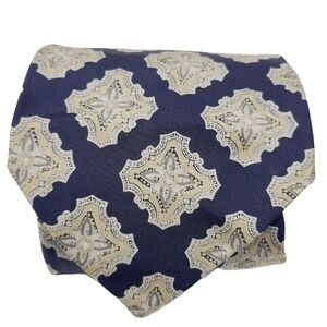 John Comfort London | Navy & Cream/Gold Vintage Printed Silk Tie (One Size)